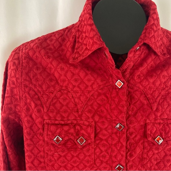 VINTAGE Adobe Rose Western Snap Blouse L - Picture 7 of 11